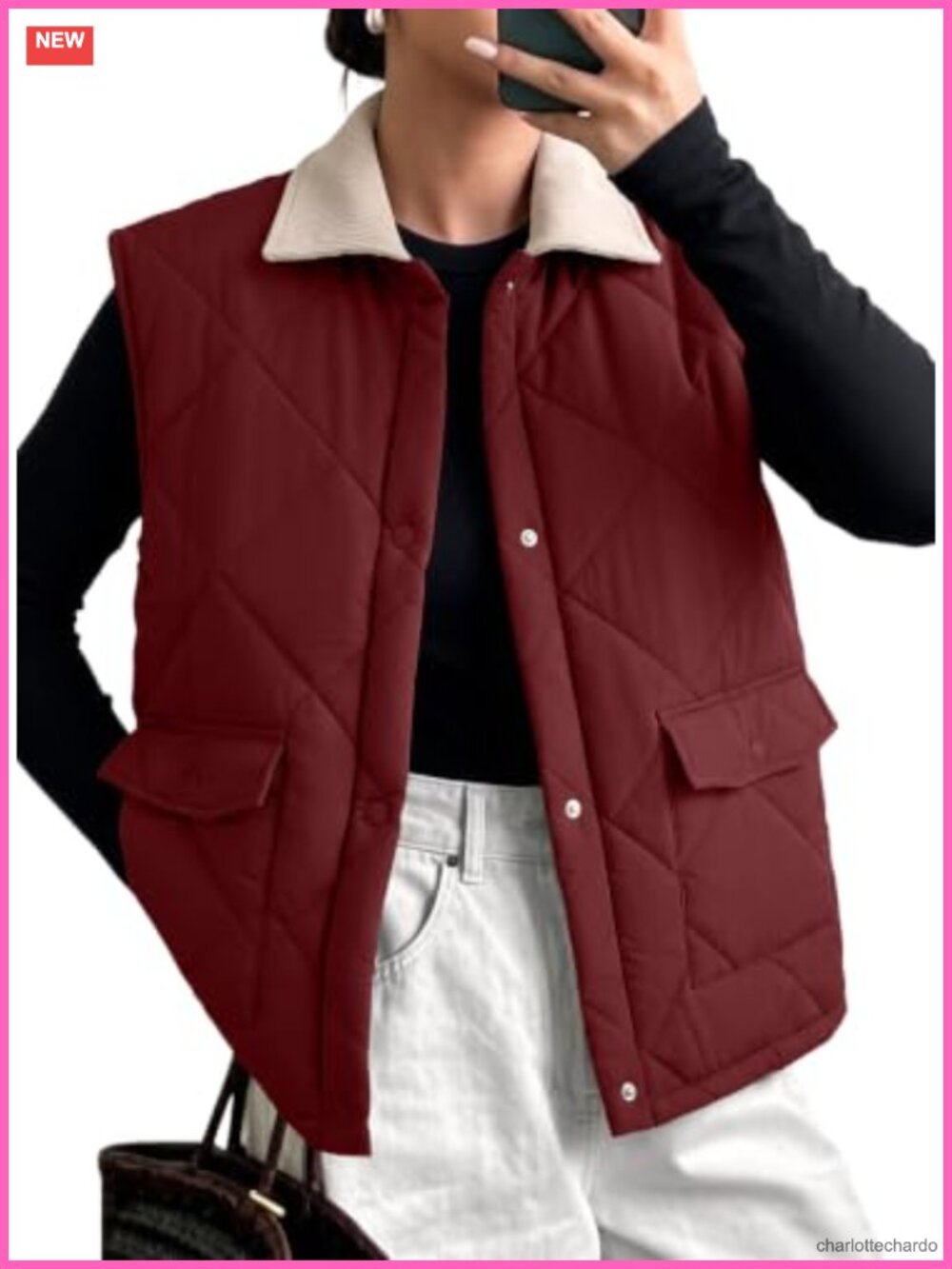 Quilted Puffer Vest Button Down Lapel Collar Sleeveless Pockets